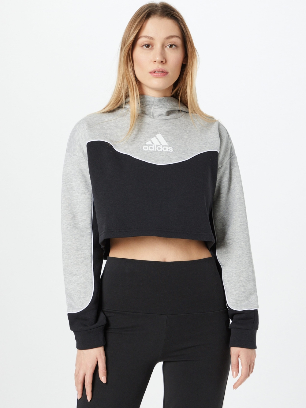 adidas Black & Gray Cropped Hooded Sweatshirt